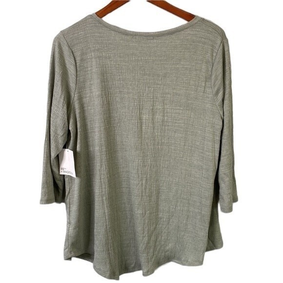 89th & Madison Asymmetrical Gauze Pullover Top 3/4 Sleeve Textured Soft Stretchy - Picture 9 of 15